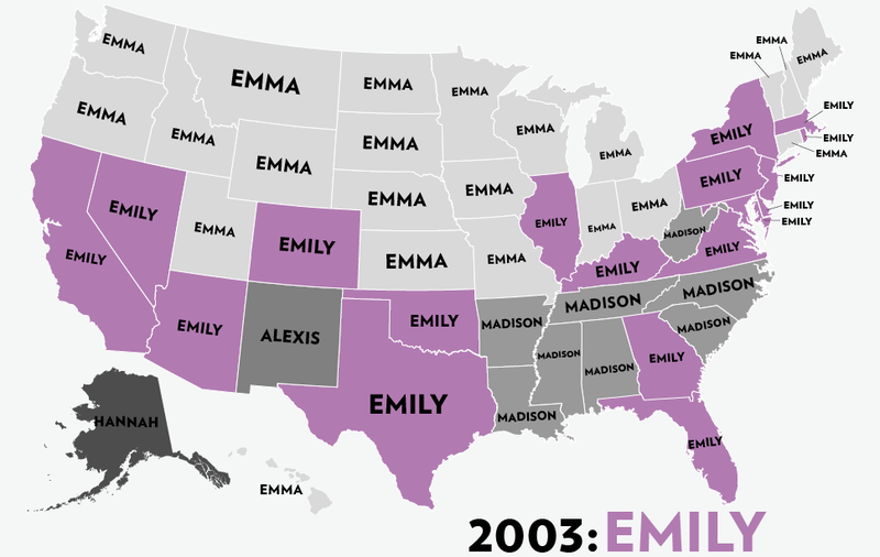 Illustration for article titled Map: Six Decades of the Most Popular Names for Girls, State-by-State